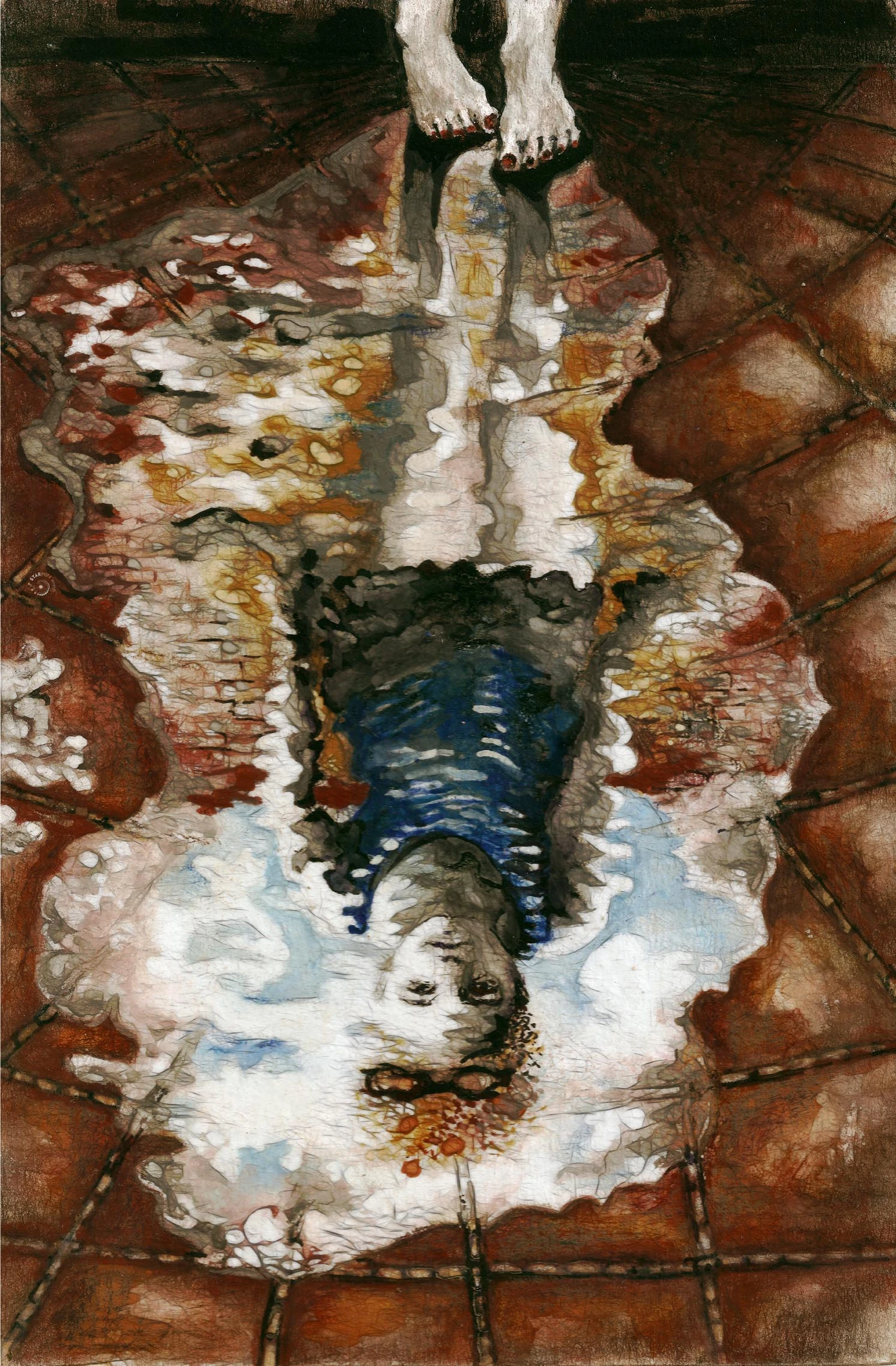 A girl's reflection in a puddle