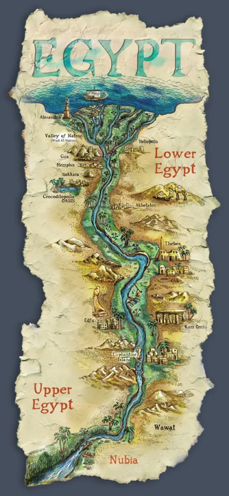 Hand drawn map of ancient Egypt
