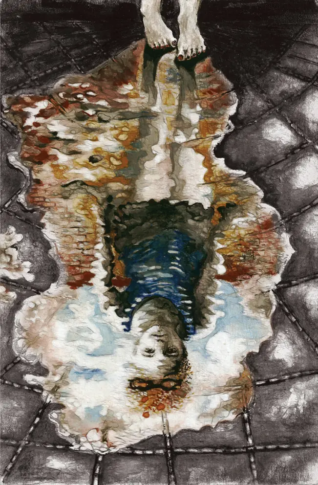 A girl's reflection in a puddle