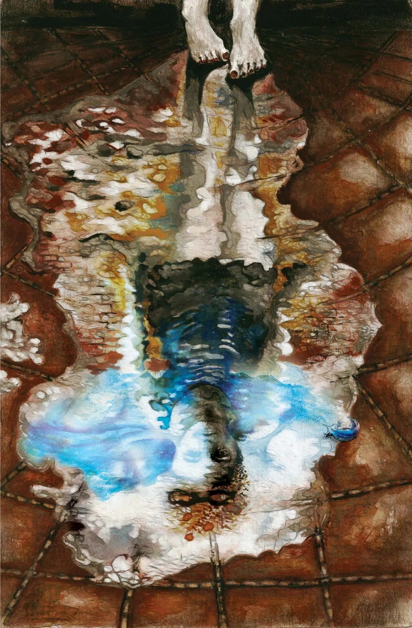 A girl's reflection in a puddle
